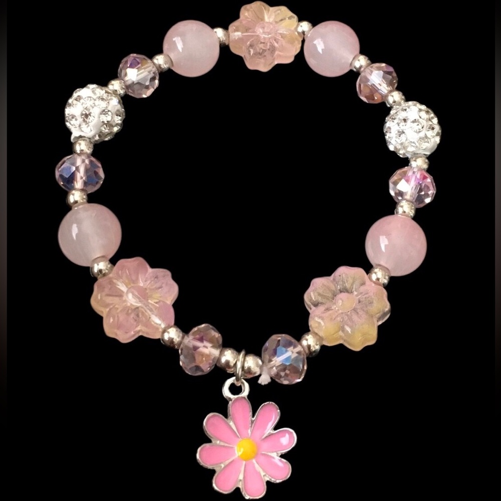 Pink & Yellow Floral Beaded Bracelet 🌸